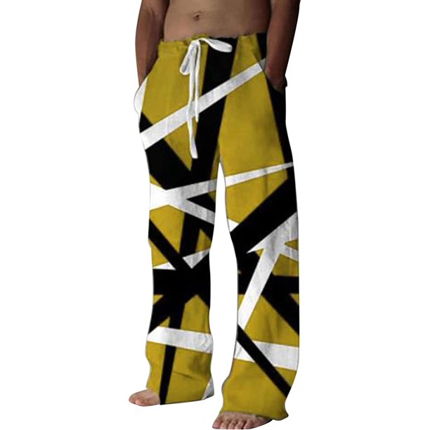 Pantalones de lino casuales para hombre, teñido anudado, estampado clásico, talla grande, holgados, ligeros, elásticos, con cordón, para playa, yoga amarillo M amarillo M Xishao ropa