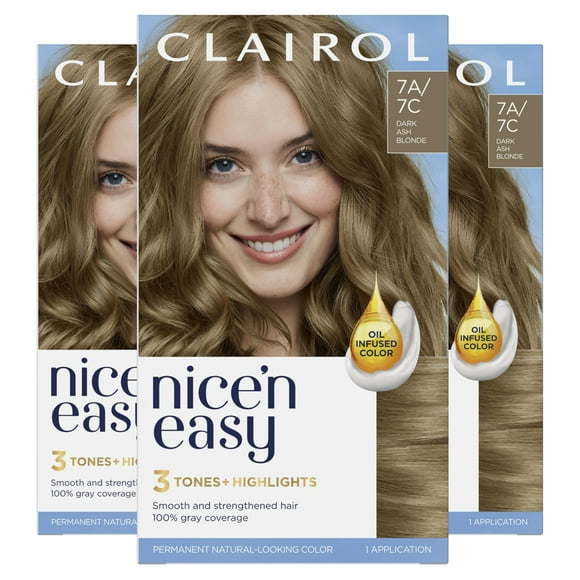 Tinte para el cabello Clairol Nice'n Easy 7C, rubio oscuro y fresco, paquete de 3