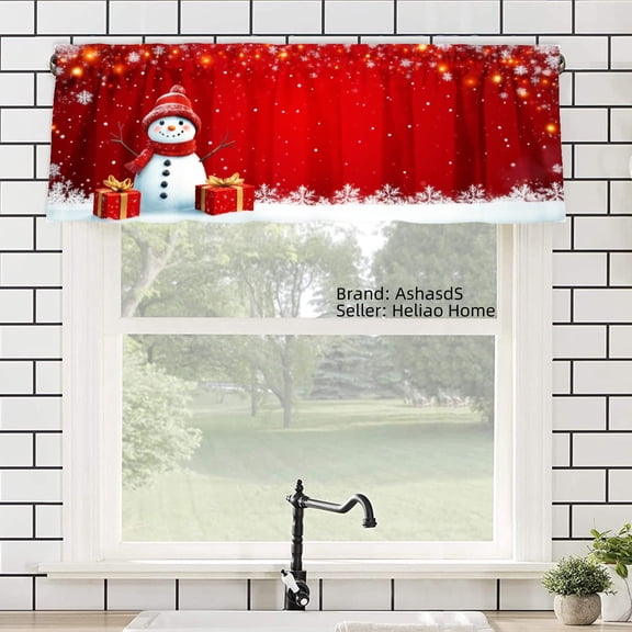 AshasdS Polyester Window Valance Curtain with Snowman and Gift Design, Red Christmas Theme for Home Kitchen Living Room Bedroom Bathroom Decor 54x18 inch