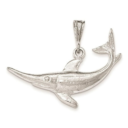 925 Sterling Silver Polished Fish Open-back Textured Charm Pendant