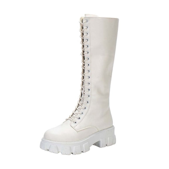 Women's Knee High Boots Lace-Up Chunky Heel Thick Sole Winter Fashion Tall Boots