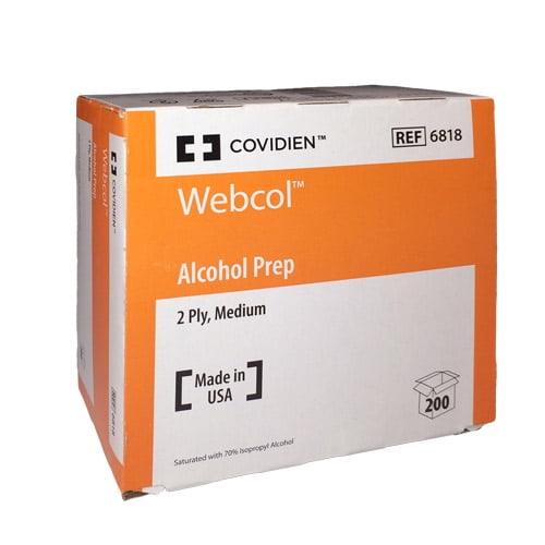 Alcohol Prep Pad Webcol™ Isopropyl Alcohol, 70% Individual Packet Medium Sterile