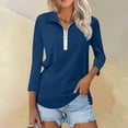 thumbnail image 2 of Half Zip Pullover Blouse Womens Solid Color 3/4 Length Sleeve Shirt V-Neck Loose Fit Casual Tunic Tops Summer Clothes for Women (Navy 2XL), 2 of 6