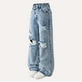 thumbnail image 5 of Afdoent Pants For Kids Girls Loose Fit Distressed Wide Leg Casual Trousers For Girls With Unique Asymmetrical Design Comfortable Everyday Wear 8-9 Years, 5 of 9