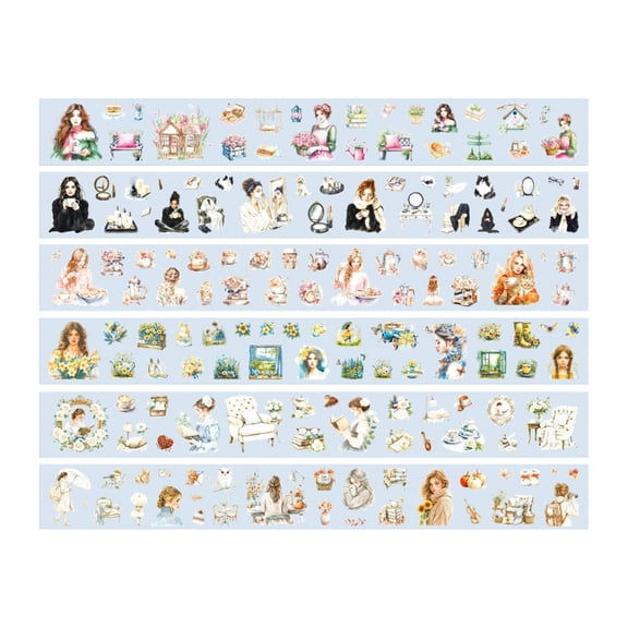 6Rolls Pre Cut DecorativeTape 50mmX2M Clear PET Landscape Sticker Tape for Scrapbooking Photo Frame Journal Wrapping