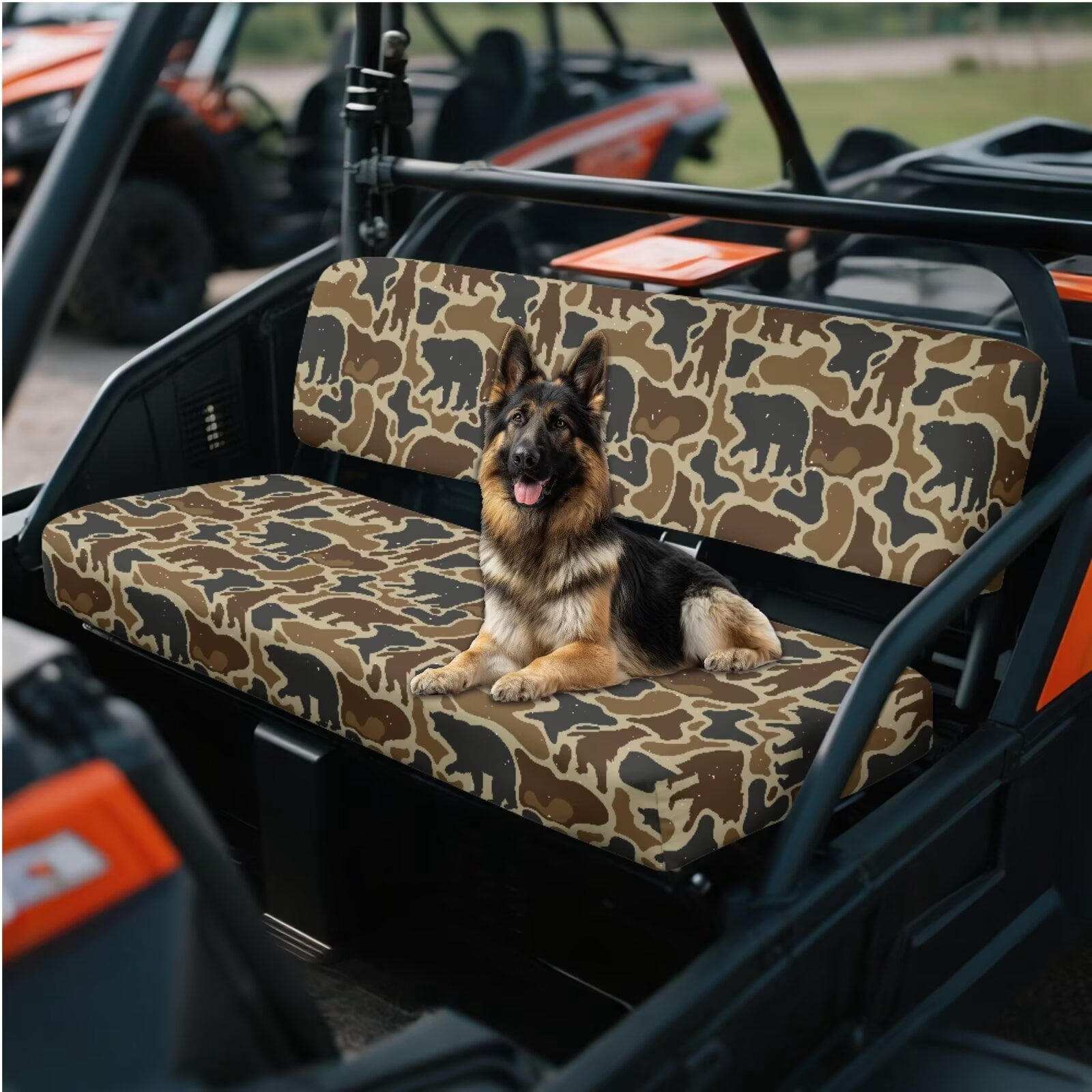 XYZCANDO Bear UTV Seat Covers for Kawasaki Mule 4000 2 Pack Brown Camo UTV Seats Cover Accessory Part Easy Installation Replacement Bench Seat Covers Nonslip Full Protection
