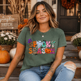 thumbnail image 2 of Spooky Season Halloween Shirt, Colorful Patchwork Ghost Pumpkin Graphic Tee, Comfort Colors Fall Unisex T-Shirt - Moss, S, 2 of 4