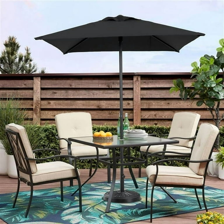 5 pcs patio dining chair set with umbrella hole 5 Piece Outdoor Dining Set, Table With Umbrella Hole And 4 Armrest Cha   Dreamee Home Furniture