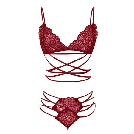 Yuhangmm Women Sexy Lingerie Corset Lace Bandage Push Up Top Bra And Pants Underwear Set for Women Submissive