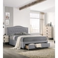 thumbnail image 3 of Light Gray Burlap Fabric Tufted Headboard Storage Footboard Queen Size Bed 1pc Bedroom Furniture Particle Board, 3 of 7