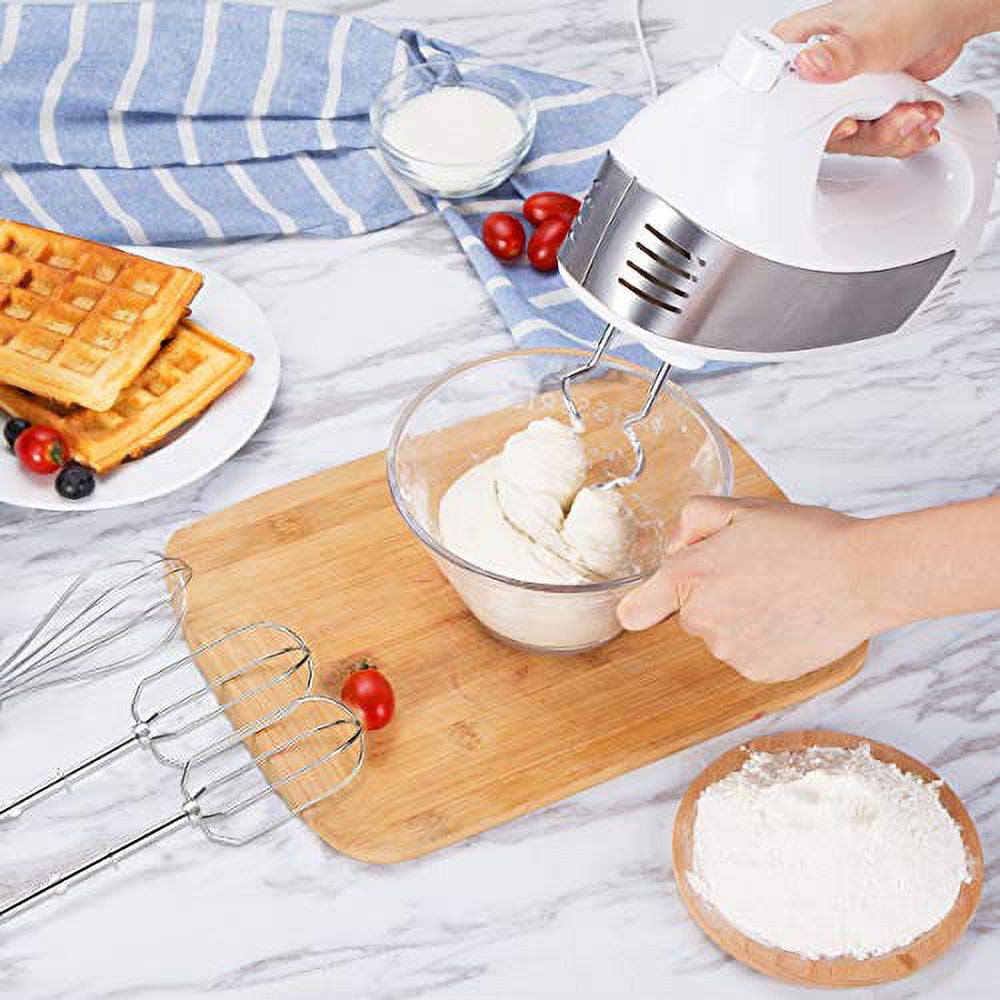 hand mixer electric, cusinaid 5-speed hand mixer with turbo handheld  kitchen mixer includes beaters, dough hooks and storage case (white) 