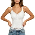 thumbnail image 5 of Women French Lace Cami Tank Top with Built-in Padded Bra, Wireless Slim Fit Shaping Camisole, V-Neck Back Shaping Layering Vest, Thin Straps Breathable Summer Sheer Inner Top White XXXL(XXXL), 5 of 5