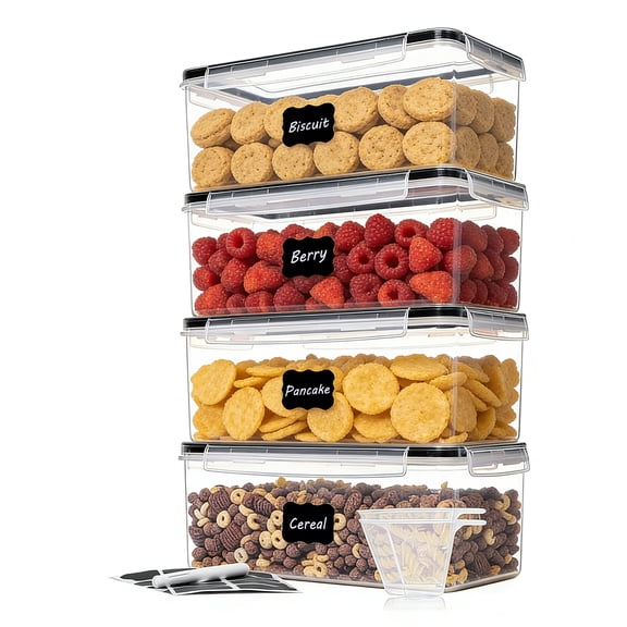 Airtight Food Storage Containers with Lids 4PCS Set 3.2L, Plastic Spaghetti Container for Pasta organizer, Air Tight House Kitchen Pantry Organization
