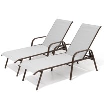 Pellebant Adjustable Steel Chaise Lounge Chair, 5‑Position Recliner with Rust-Resistant Frame for Patio, Poolside, Garden, and Indoor Use，Light Gray