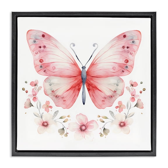 Stupell Industries Bohemian Pink Symmetrical Butterfly Florals Black Floating Frame Canvas Art, 18 x 18, by Creative Studio
