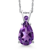 Gem Stone King 14K White Gold Purple Amethyst Pendant Necklace for Women | 2.67 Cttw | Gemstone February Birthstone | Pear Shape 12X8MM | With 18 inch Chain