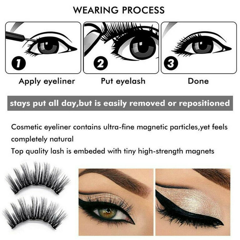 Cosprof 3 Pairs Magnetic False Eyelashes With Liquid Eyeliner and Tweezers Kit, Look, to Wear, Christmas Gifts - Walmart.com