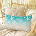 thumbnail image 4 of Teal Beige Ombre Coastal Pillow Covers, Linen Long Throw Pillow Case, Nautical Beach Starfish Coral Summer Holiday Pillow Protector Decorative Cushion Cover for Living Room/Bedroom 16" x 24", 4 of 8