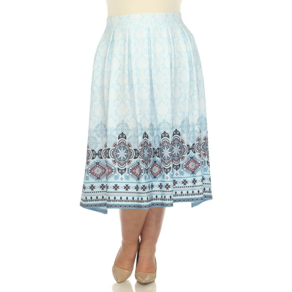White Mark Plus Size Border Print Pleated Midi Skirt
