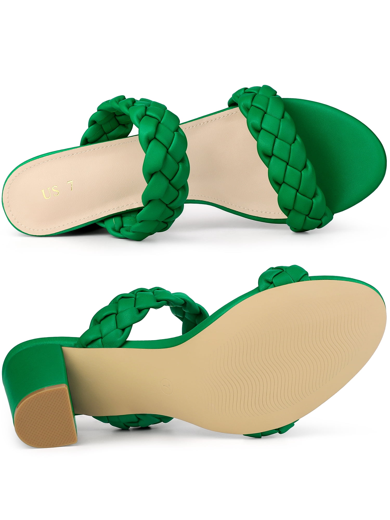DARING DIVA Women's Braided Heeleds Slip on Chunky Heel Slides Sandals Grass Green 9