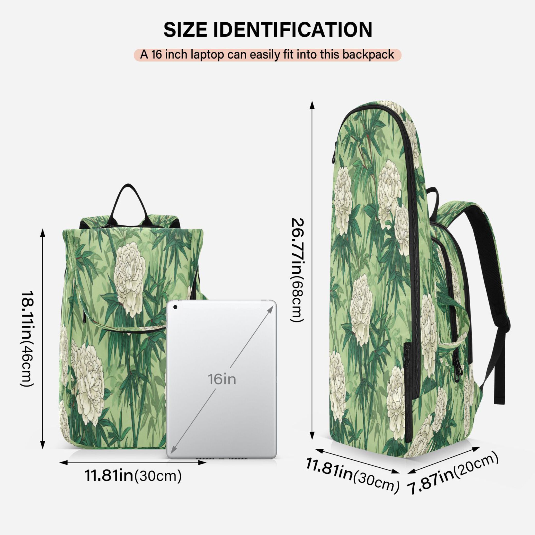 2 Racquet Holder Tennis Backpack Tennis Racket Covers Gym Bags White Peony and Bamboo