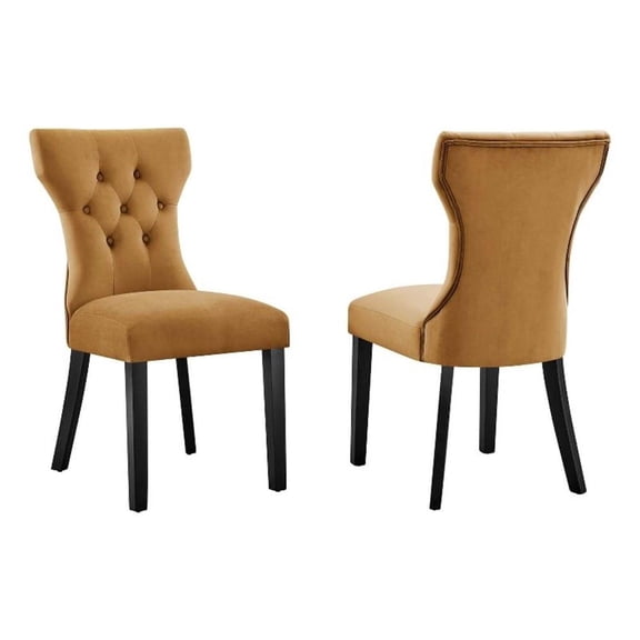Maklaine 20" Velvet Dining Chairs in Cognac Brown/Black (Set of 2)