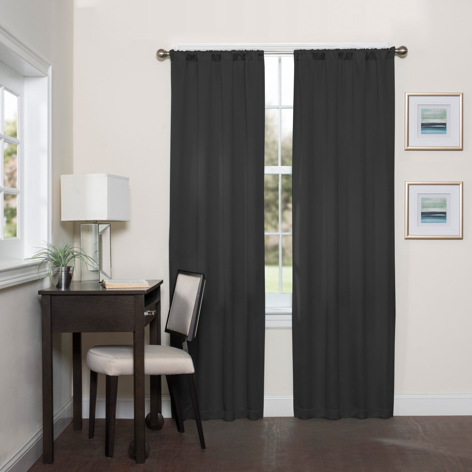 Eclipse Darrell Blackout Rod Pocket Window Curtain Panel, Black, 37x95