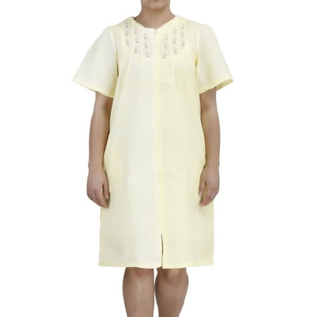 - Women's Short Sleeve Zip-Up Cotton House Dress by EZI