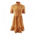 thumbnail image 3 of PENGXIANG Femmes Robe d'Été Manches Courtes Bouton Volant Manches Mini Robe Couleur Unie Coupe Ample Courte Robe Plissée Fluide, 3 of 5