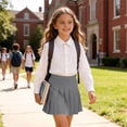 thumbnail image 5 of Girls 2-Piece Preppy School Uniform Set, White Long Sleeve Button-Down Shirt & Pleated Skirt with Liner, 3-15Y Kids Casual Outfit for Back to School Gray 13 Years, 5 of 9