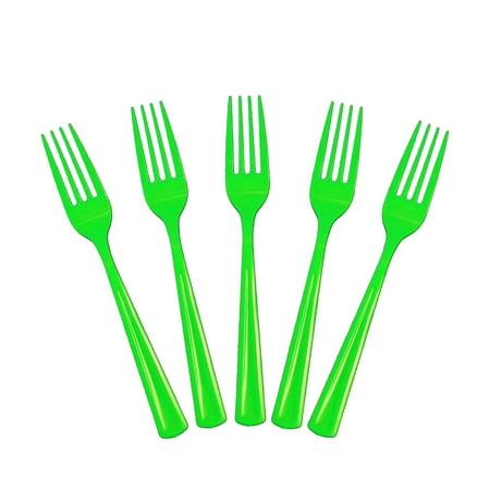 - Exquisite Disposable Plastic Forks - 50 Count - Party Deluxe, Heavyweight Plastic Cutlery - Lime Green