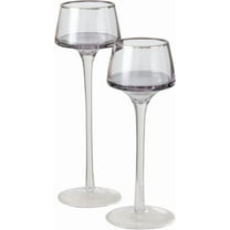Baby Long-Stem Silver Rimmed Clear Glass Candle Holders, Set of 2
