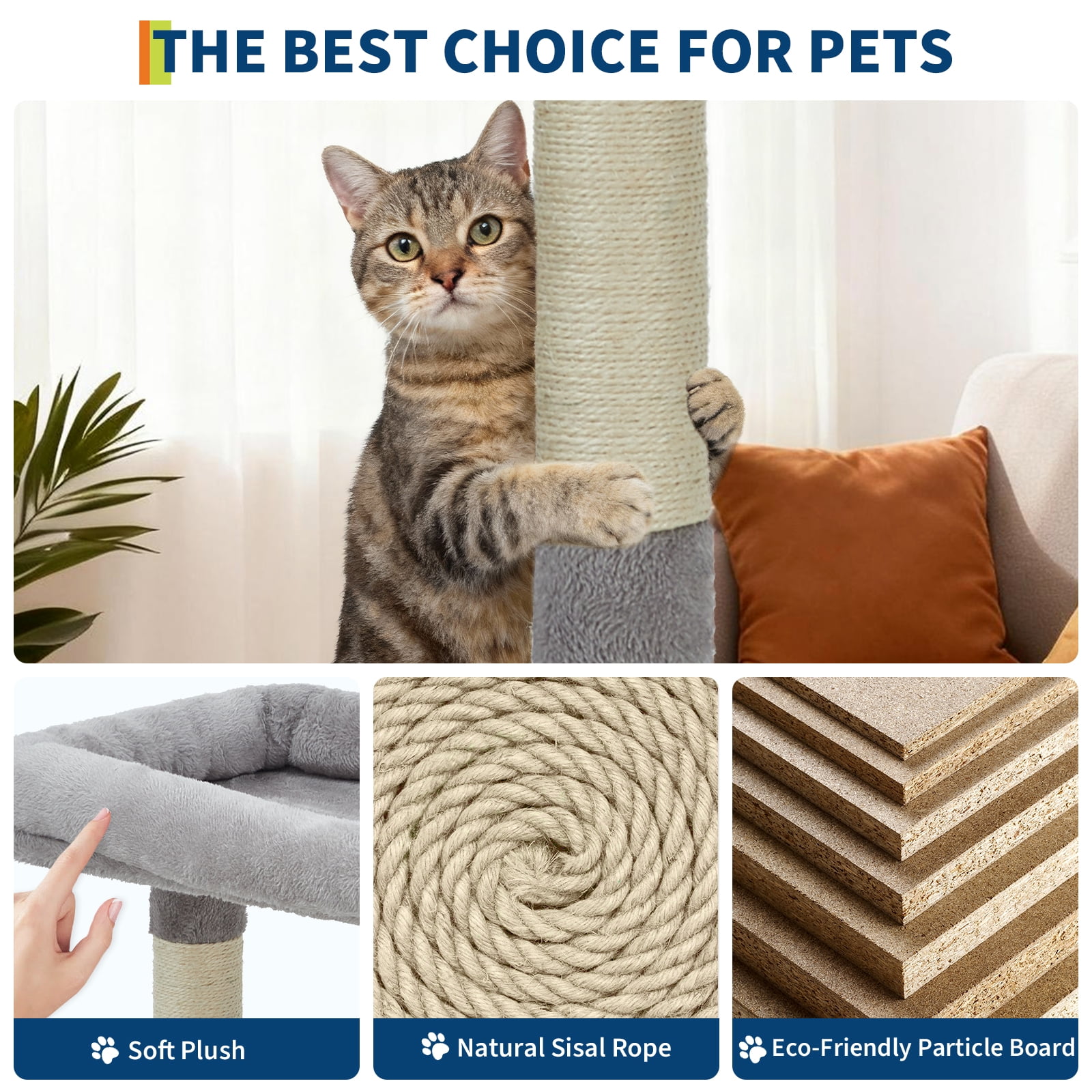 QinaQin 74 Inch Cat Tree for Large Cats, Multi Level Tower with Sisal Posts, Condo, Toys and Spacious Top Perch