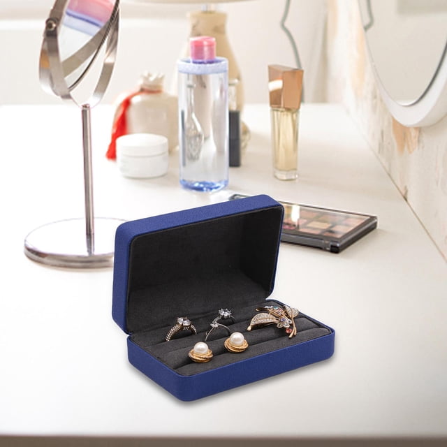 Caja organizadora de anillos para joyería, escaparate de viaje, caja de joyería portátil elegante, caja de almacenamiento de anillos para gemelos de Azul