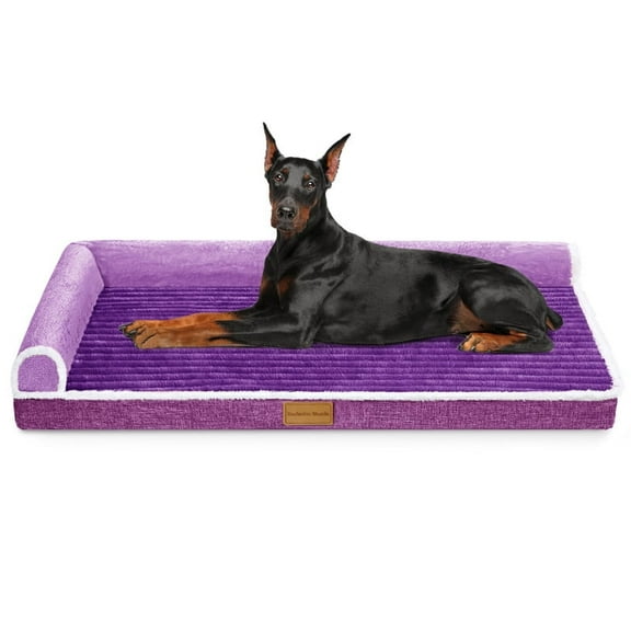 Exclusivo Mezcla Orthopedic Pet Bed for Extra Large Dogs, 48"X30" Waterproof L Shaped Sofa Dog Bed, Purple