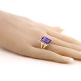 thumbnail image 3 of Gem Stone King 18K Yellow Gold Plated Silver Purple Amethyst and White Moissanite Engagement Ring for Women (6.28 Cttw, Gemstone February Birthstone, Emerald Cut 14X10MM, Size 5), 3 of 6