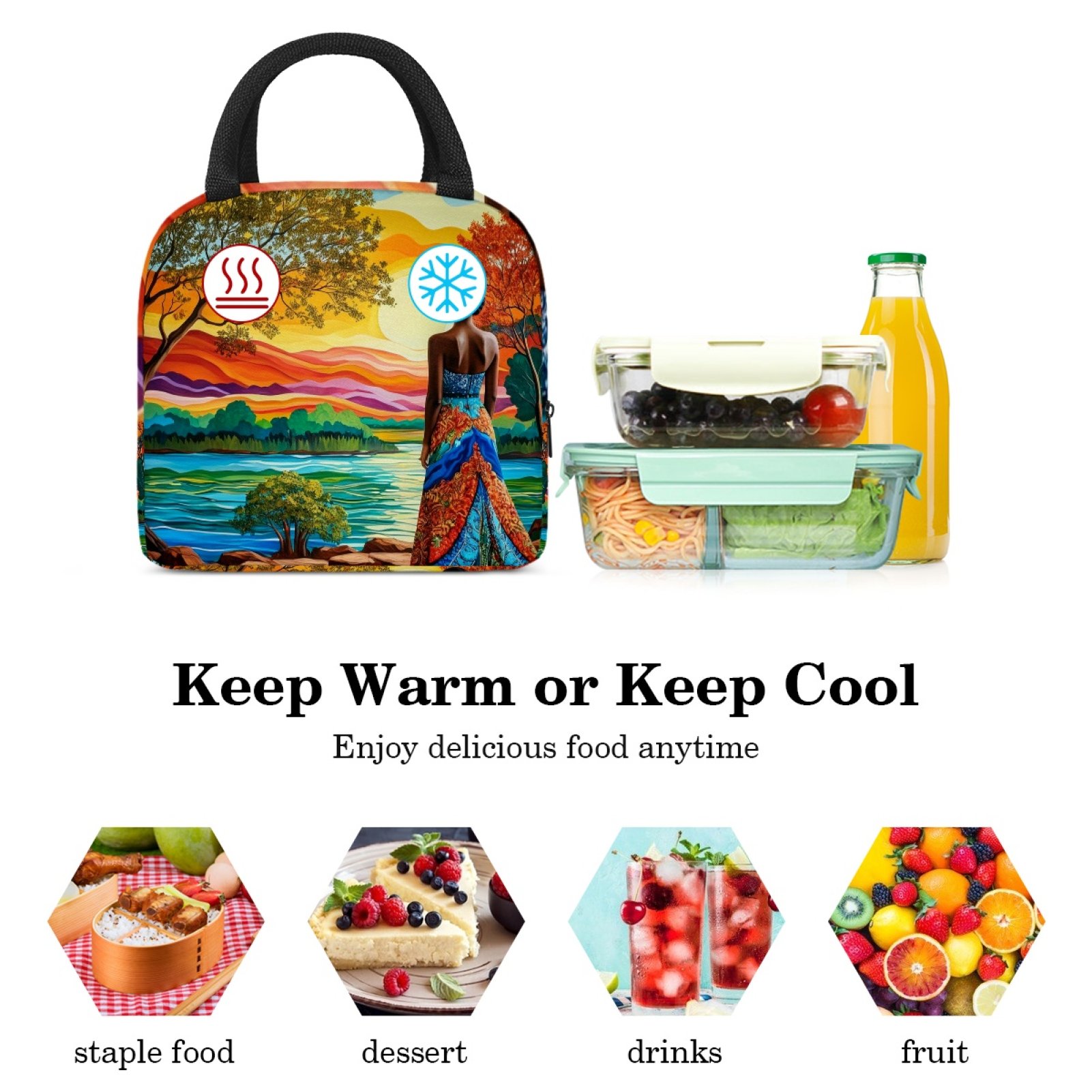 ERJLKXP Beautiful African Woman Insulated Lunch Bags for Women and Men,Adult Reusable Lunch Tote Bag for Work,cooler bag