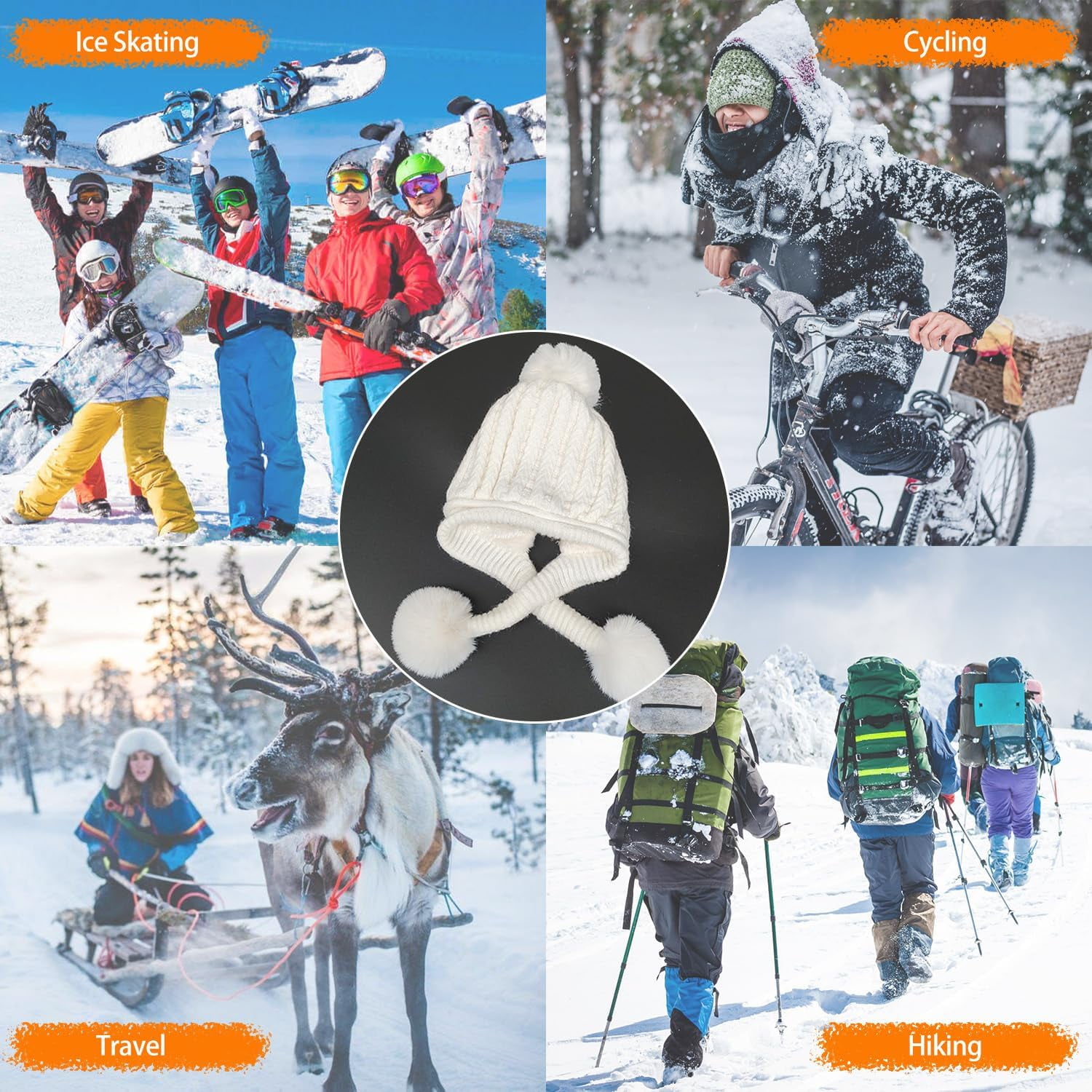 Zhengup Women Winter Beanie Hat Circle Scarf Set Pompoms Peruvian Ski Snow Ear Flaps Sherpa Knit Hats Fleece Lined,S to M Size Head