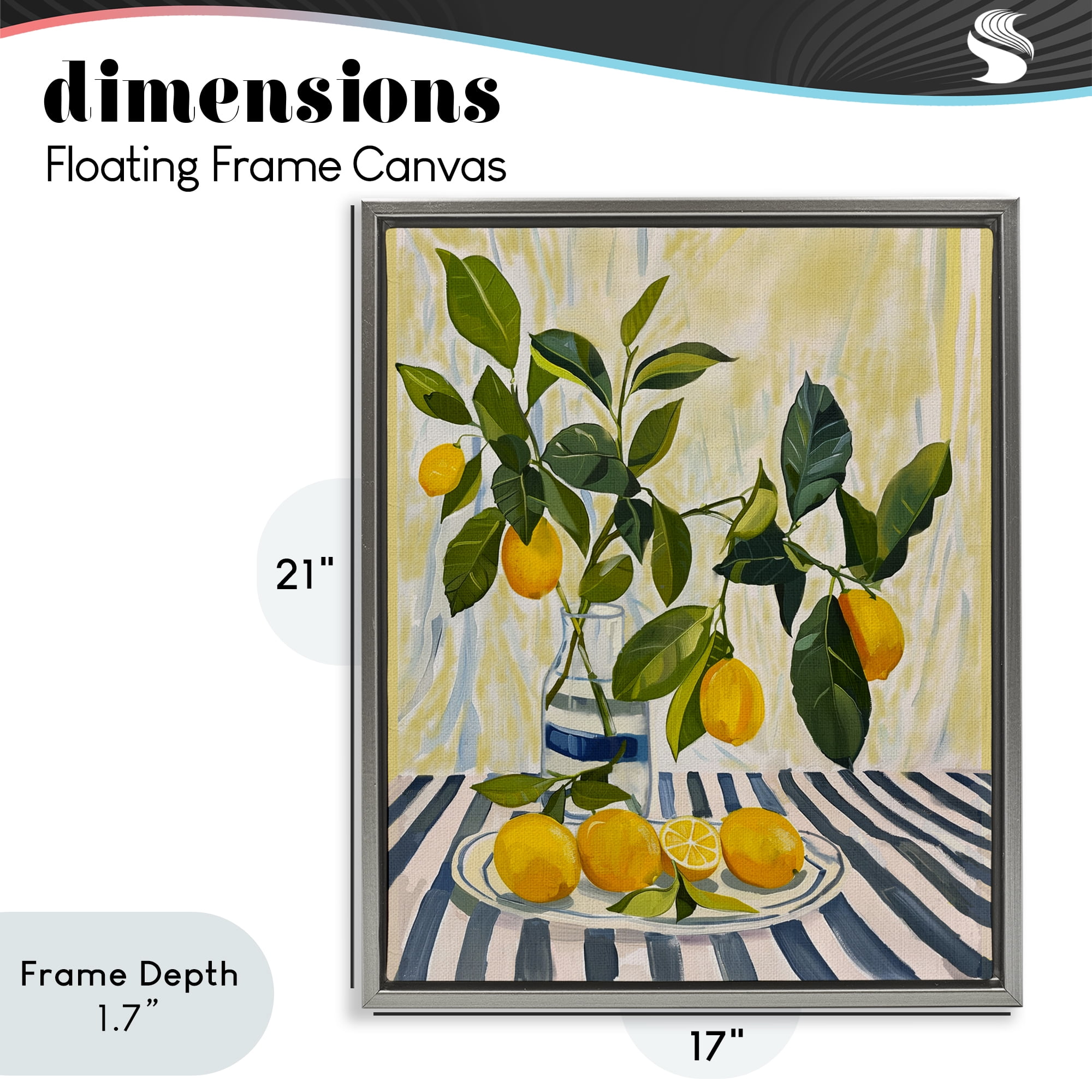 Stupell Industries Lemons on Striped Tablecloth Gray Framed Floater Canvas Wall Art, design by Yen