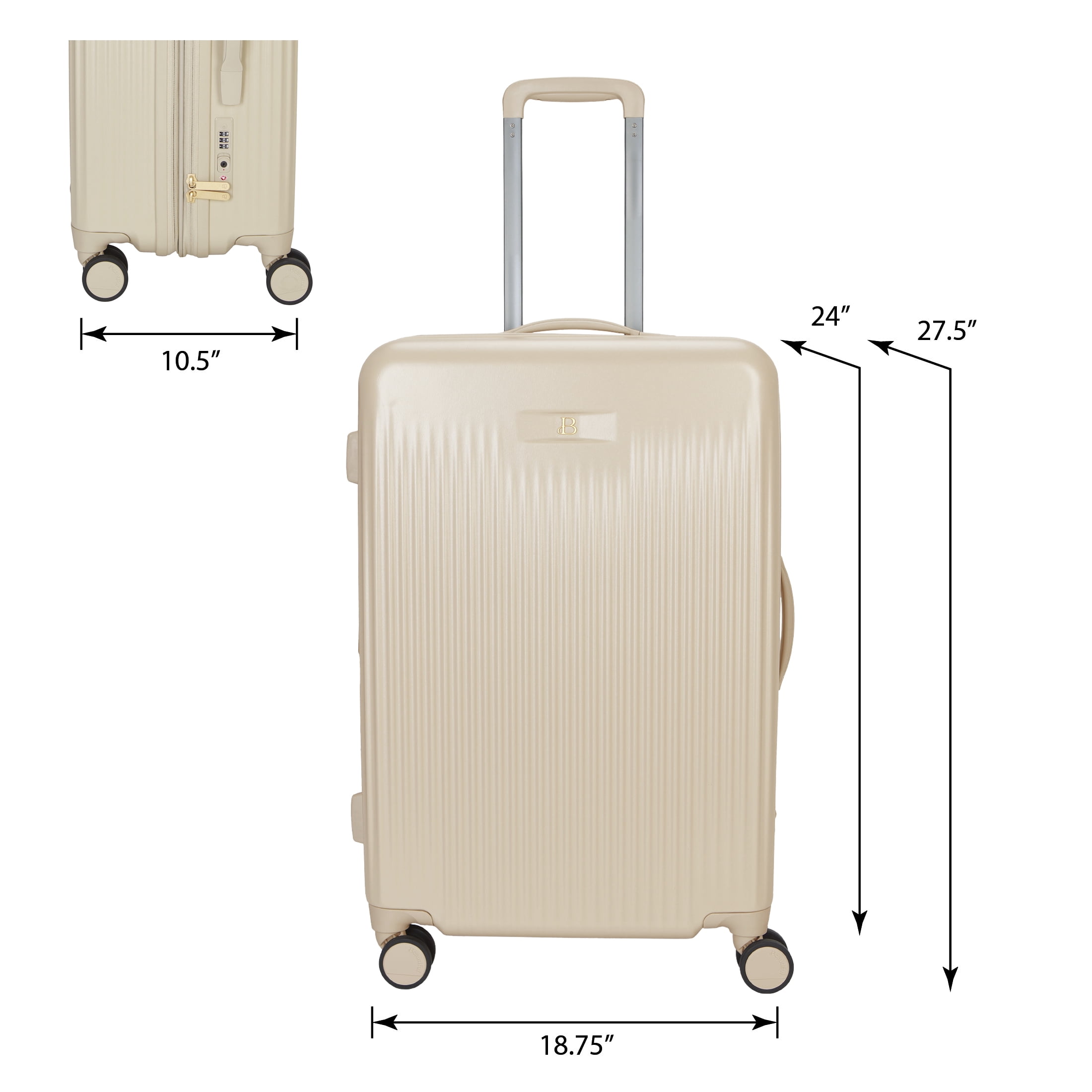 Beautiful 24-inch Checked Expandable Hardside Upright Luggage by Drew Barrymore, Porcini Taupe