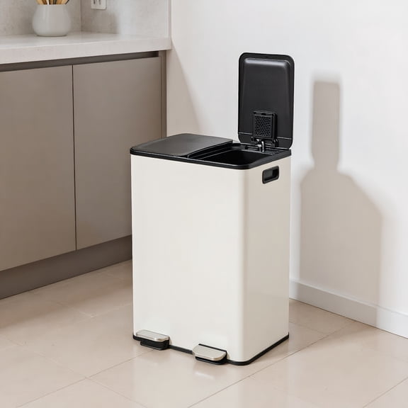 GVN Kitchen Trash Can,2 x 8 Gal Dual Compartment Trash Can-White