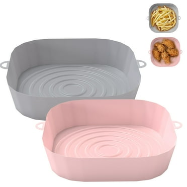 Deago 2-Pack Square Silicone Air Fryer Liners 7.9" for 4 to 7 QT Reusable Air Fryer Pot Air Fryer Inserts for Oven Microwave Accessories (Gray Pink)