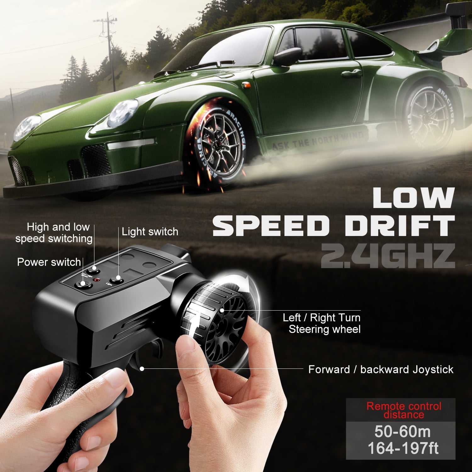 1:24 RC Drift Car,  2.4GHz Remote Control Car, 20KM/H 4WD High Speed RC Cars with LED Lights for Boys Girls,Orange