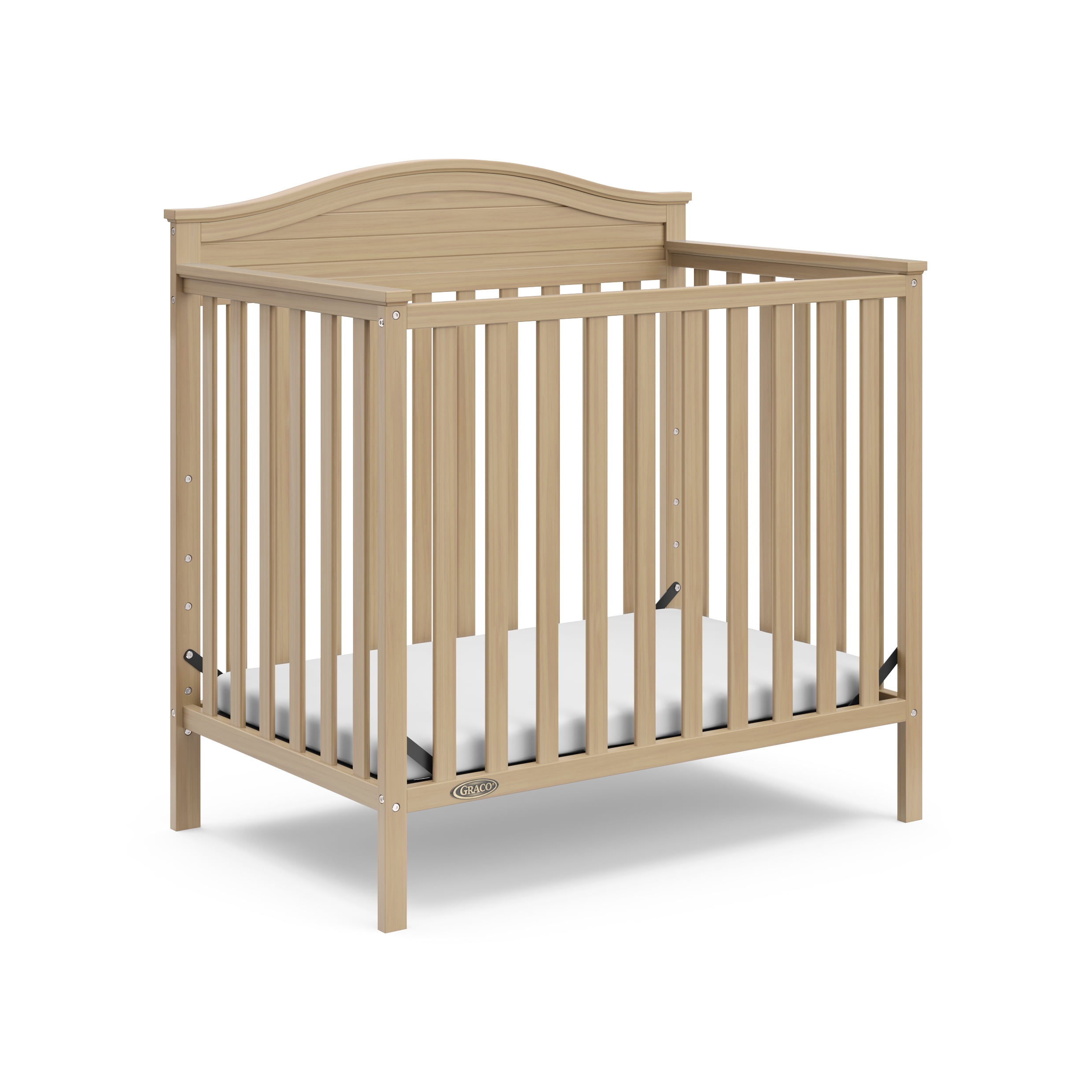Graco Stella 4-in-1 Convertible Baby Mini Crib with Mattress, Driftwood