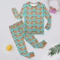 thumbnail image 2 of Kids Clothing, Adorable Capybara Print Long Sleeve Pajama Set For Girls Cozy Winter Sleepwear Two-Piece Outfit With Elastic Waistband Comfortable Loungewear(Green,3-4 Years), 2 of 5