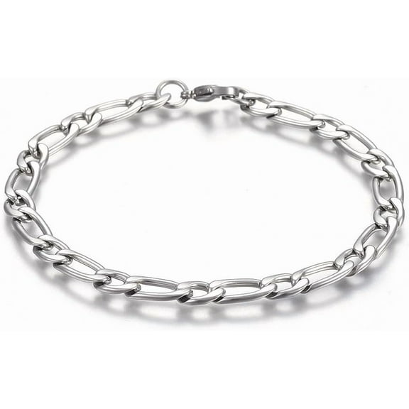 1pc 304 Stainless Steel Figaro Chain Bracelets with Lobster Claw Clasps Durable Jewelry for Men and Women Stainless Steel Color 21.8cm Silver