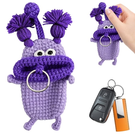 Deep Purple Handmade Big Mouth Key Cover – Adorable Acrylic Yarn Case with Key Ring for Daily Carry & Holiday Gifting