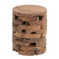 thumbnail image 6 of DecMode 14" x 18" Brown Teak Wood Handmade Live Edge Drum Accent Table with Brick Inspired Design, 1-Piece, 6 of 7