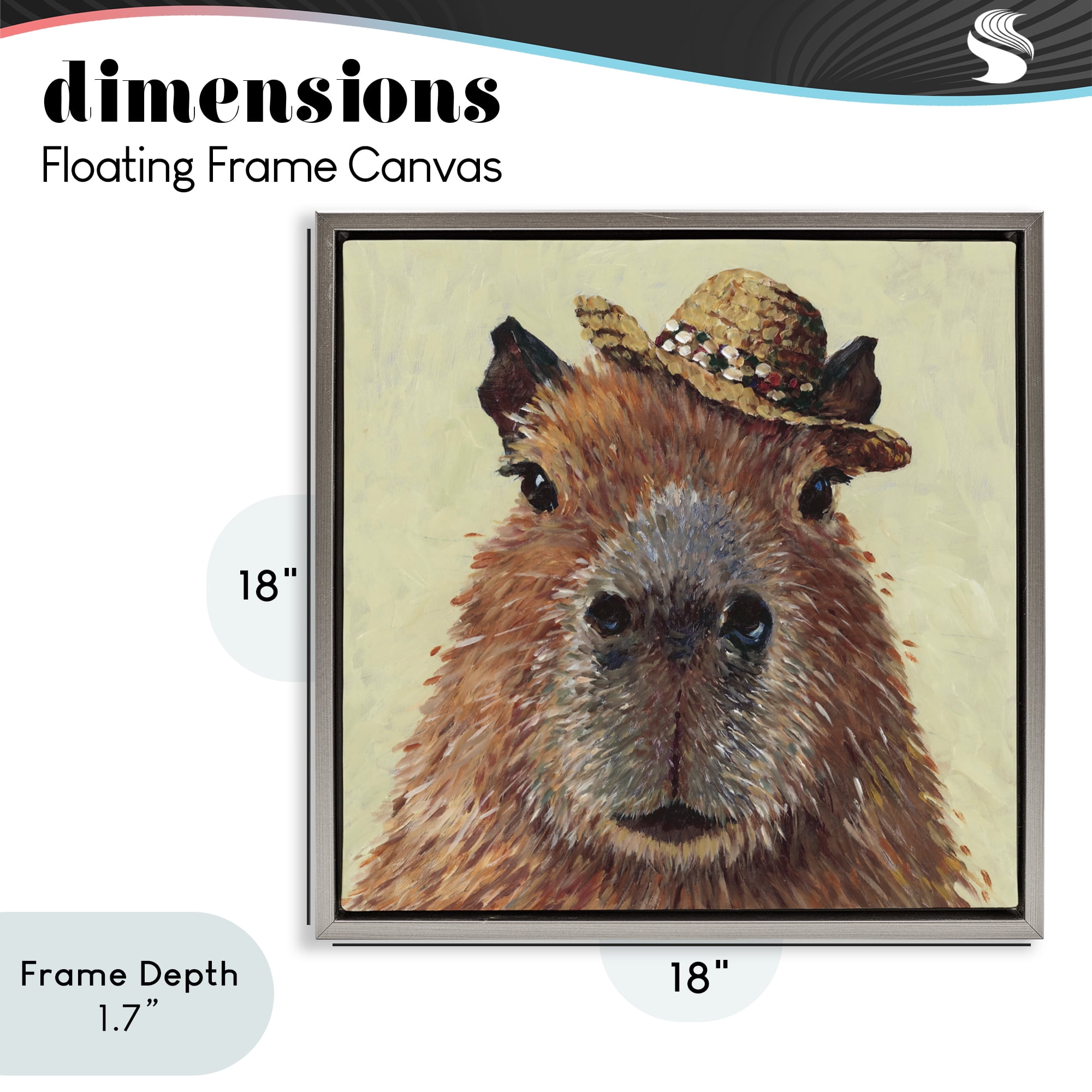 Stupell Industries Capybara with Straw Hat Gray Framed Floater Canvas Wall Art, design by Studio Bautista