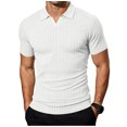 thumbnail image 3 of KLHDSF Collared Muscle Polo Shirts for Men Slim Fit V Neck Short Sleeve Ribbed Knit, Stretch, Textured, Athletic, Dress Shirt, Lightweight, Fitted Tee White XL, 3 of 7